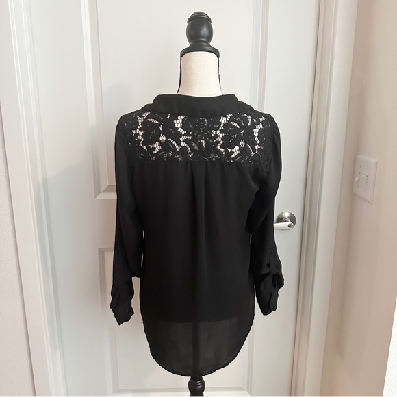 Roz&Ali Lace Black Llng Sleeve Button Up Blouse - Picture 4 of 7